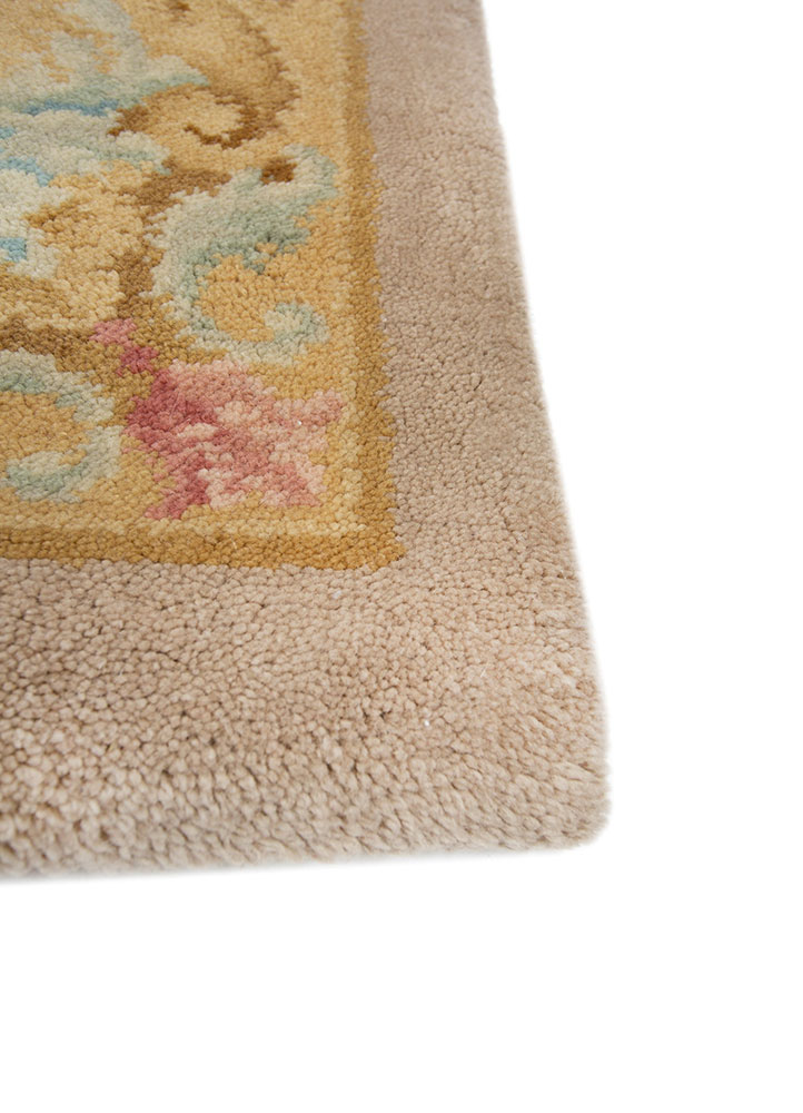 aalam beige and brown wool hand knotted Rug - Corner