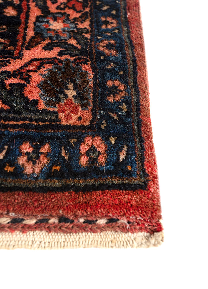 aalam red and orange wool hand knotted Rug - Corner
