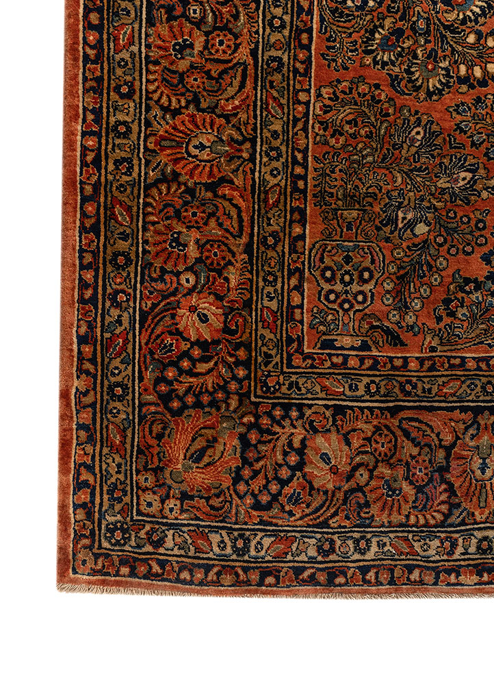 aalam red and orange wool hand knotted Rug - Corner