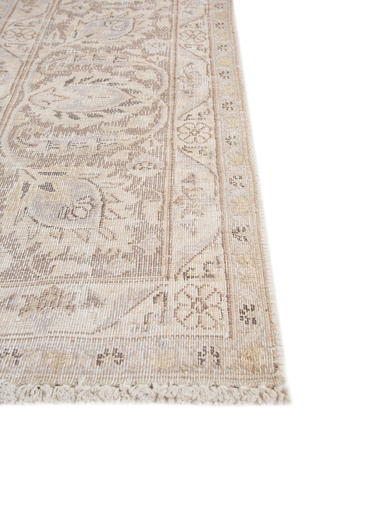 aalam beige and brown wool hand knotted Rug - Corner