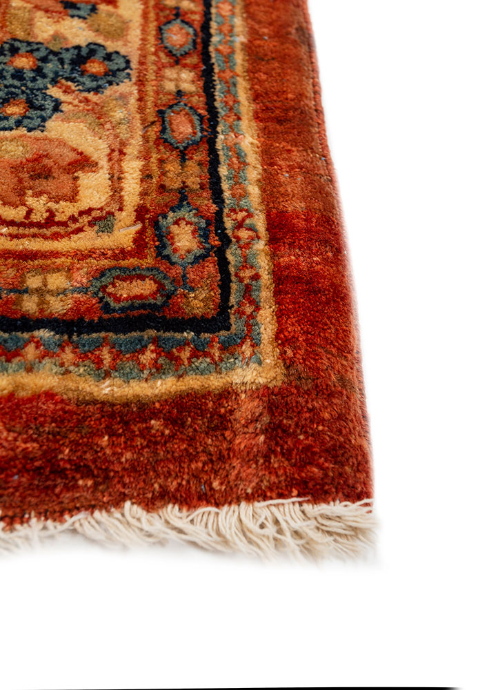 aalam red and orange wool hand knotted Rug - Corner