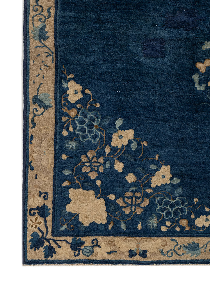 pechino blue wool hand knotted Rug - Corner