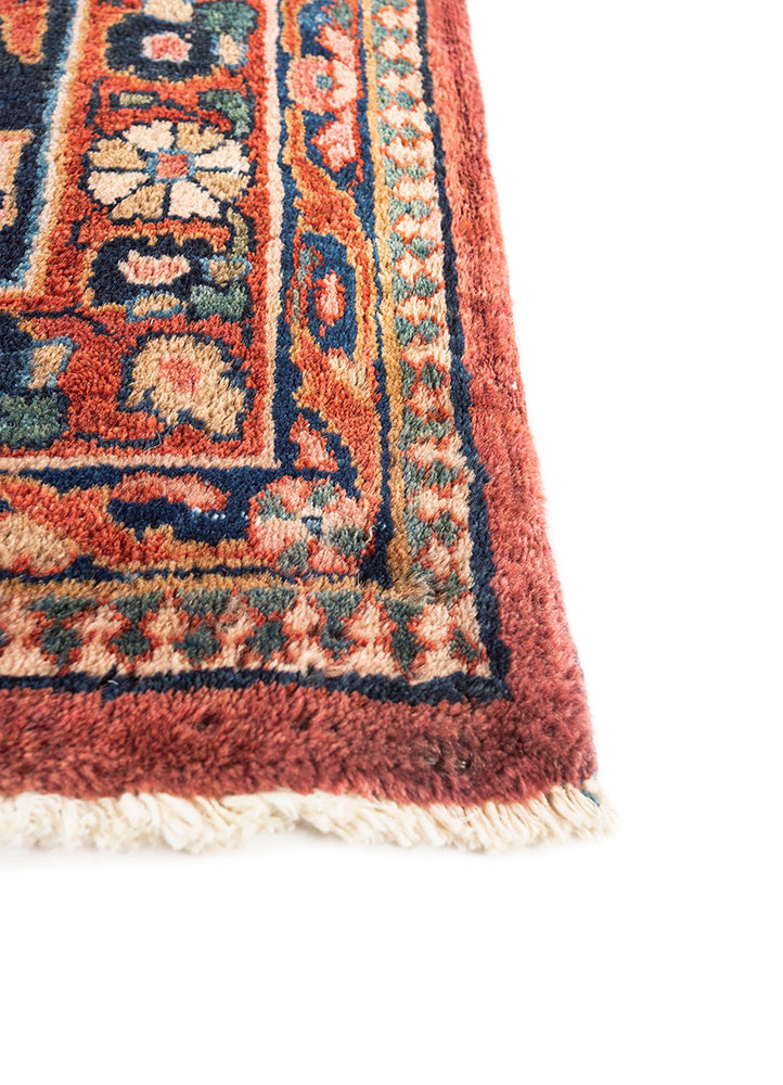 aalam red and orange wool hand knotted Rug - Corner