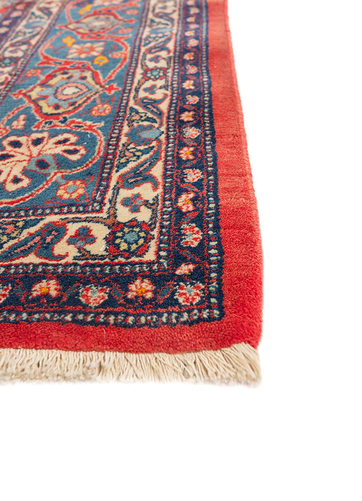 aalam red and orange wool hand knotted Rug - Corner