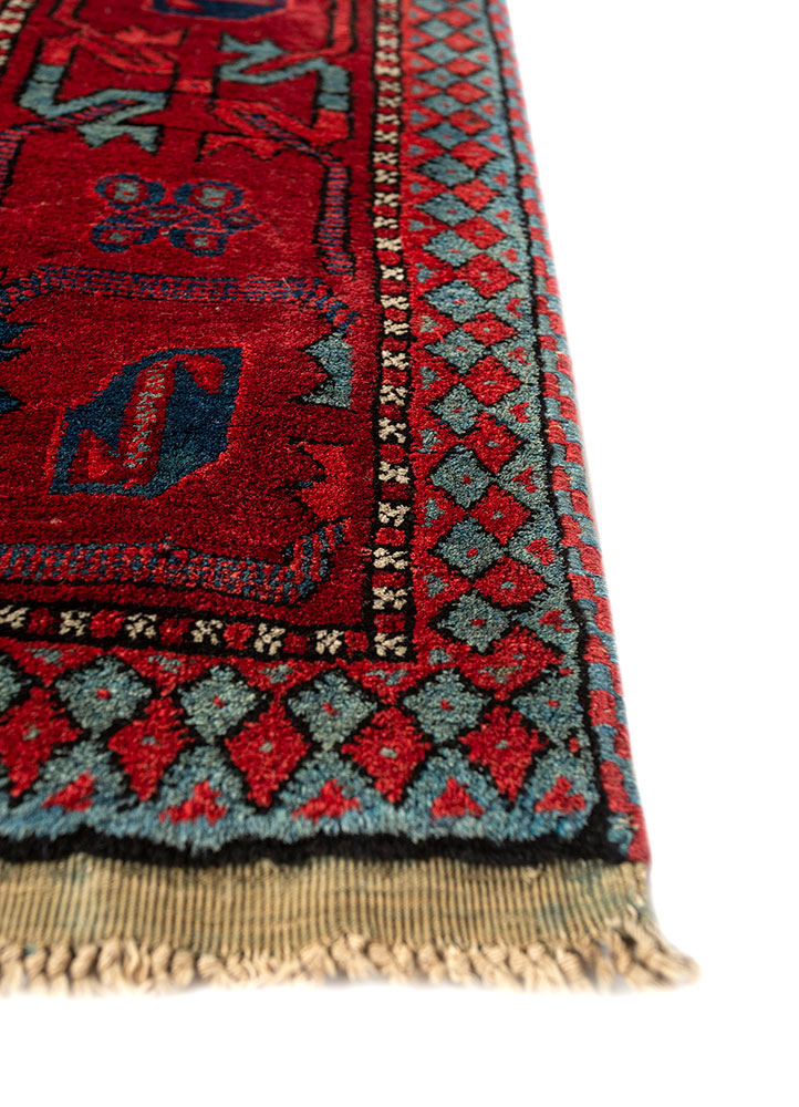 aalam red and orange wool hand knotted Rug - Corner