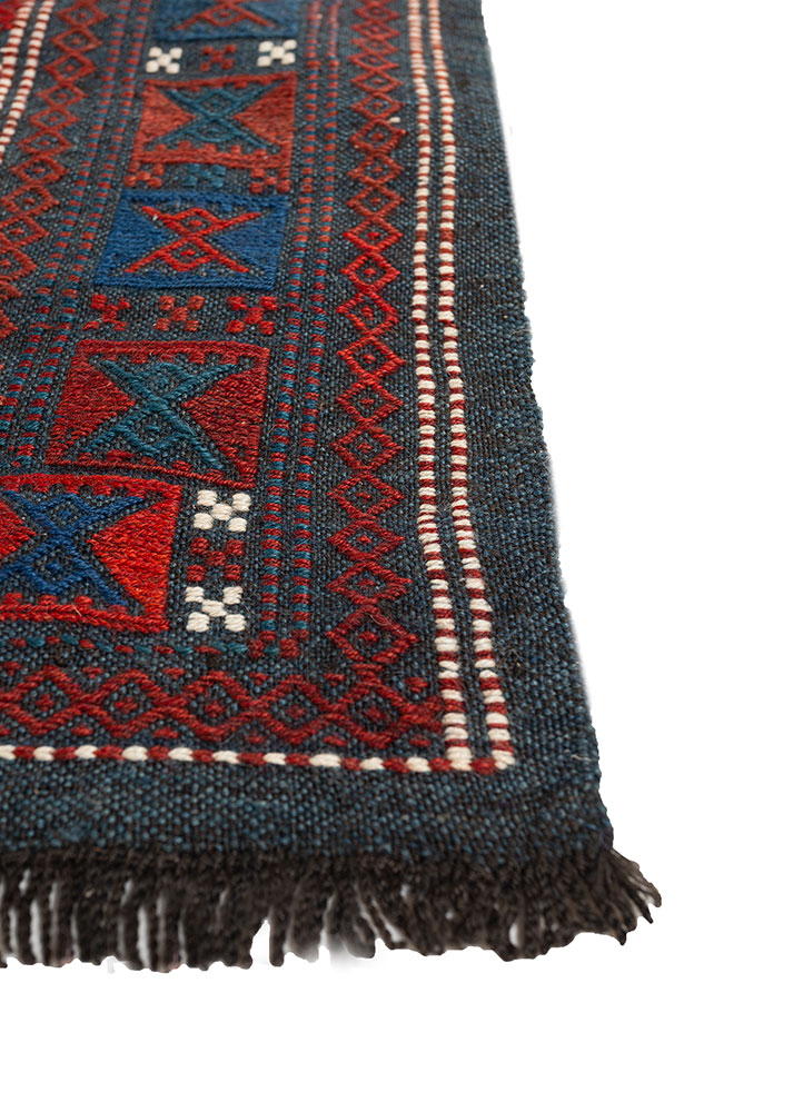 aalam blue wool hand knotted Rug - Corner
