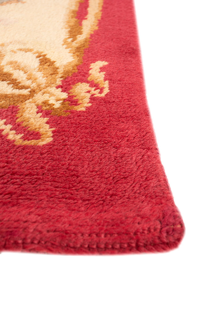 aalam red and orange wool hand knotted Rug - Corner