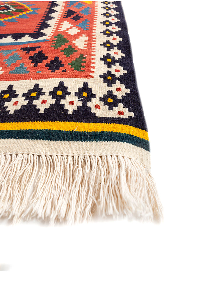 nayaab blue wool flat weaves Rug - Corner