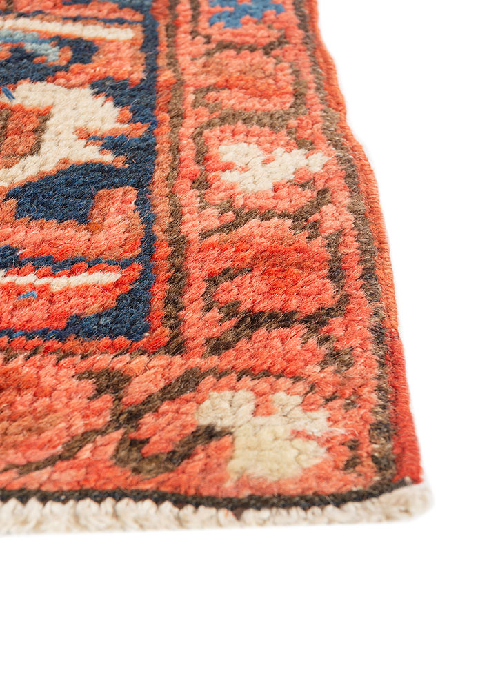 aalam red and orange wool hand knotted Rug - Corner