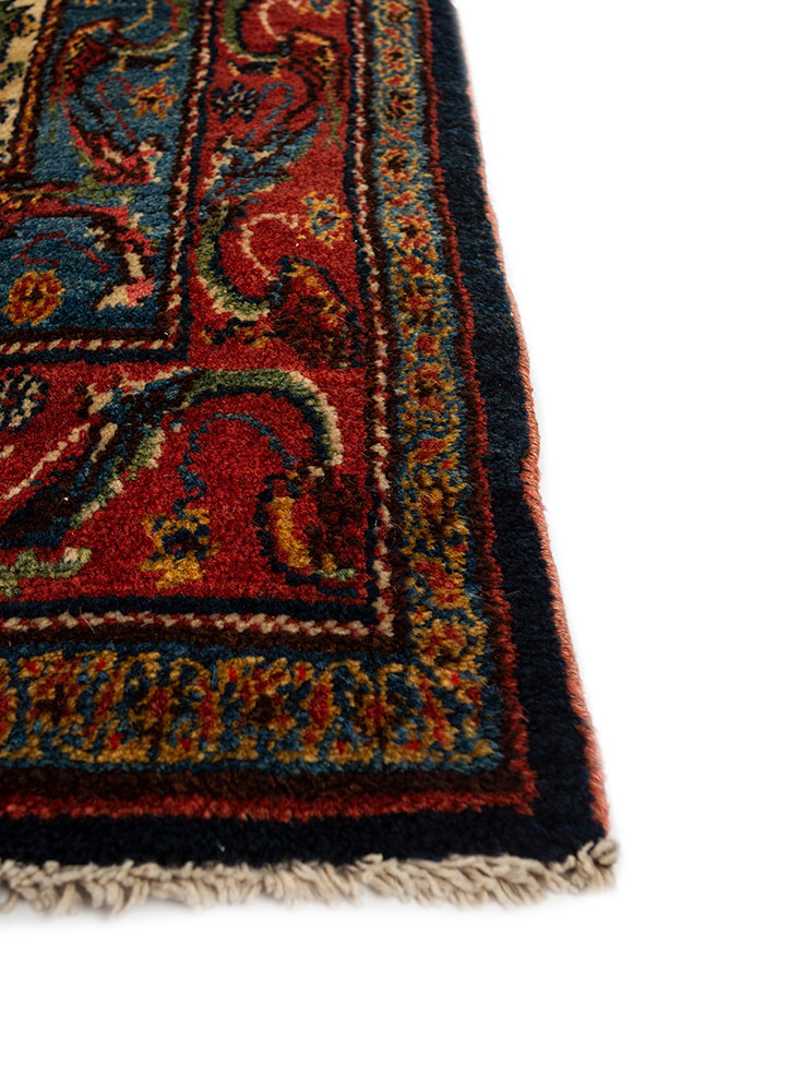 aalam red and orange wool hand knotted Rug - Corner