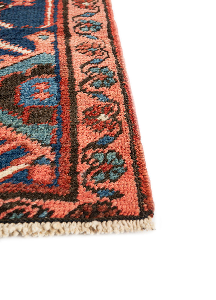 aalam red and orange wool hand knotted Rug - Corner