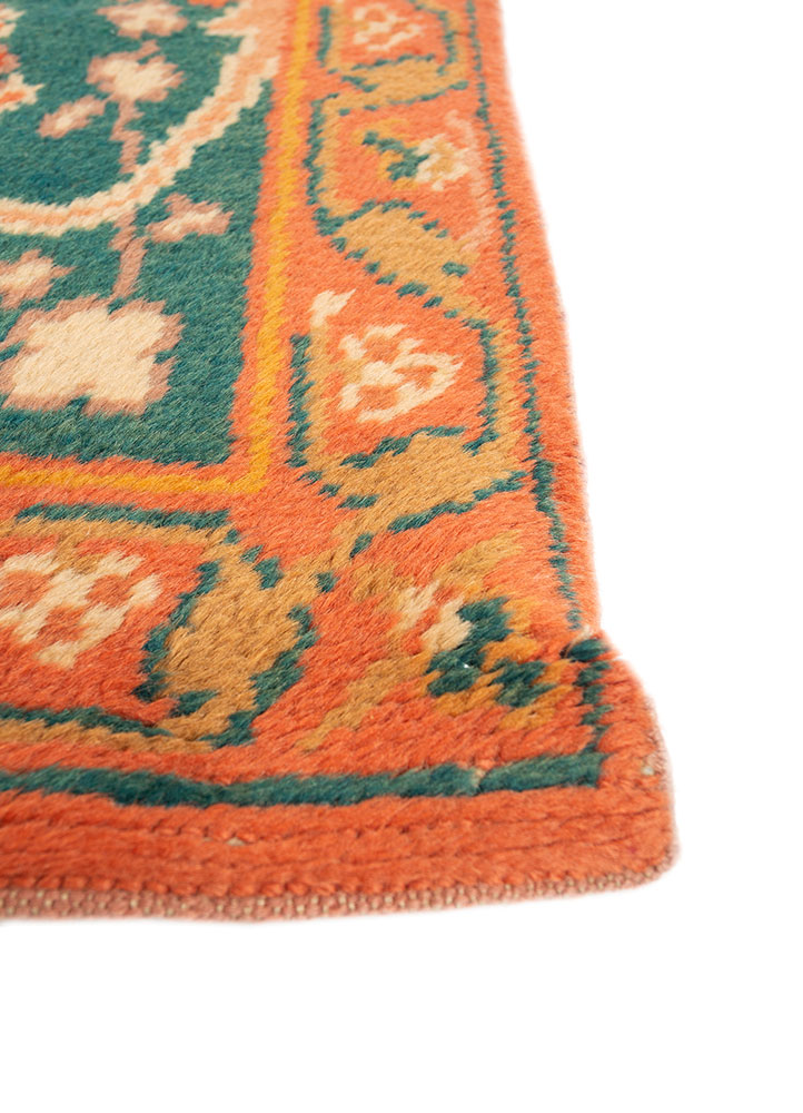 aalam red and orange wool hand knotted Rug - Corner