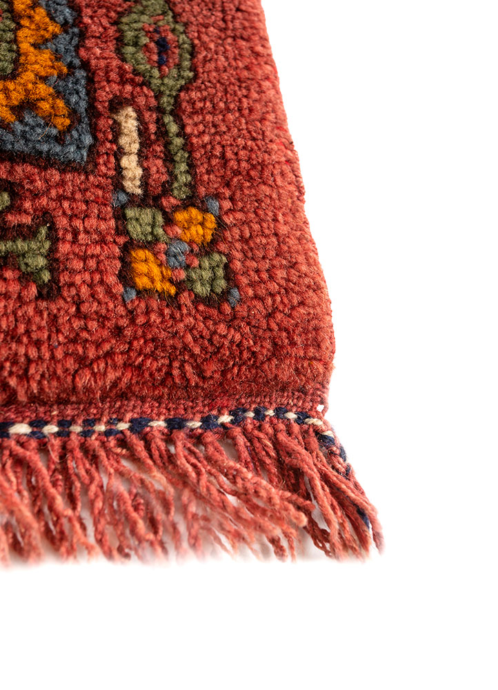 aalam red and orange wool hand knotted Rug - Corner