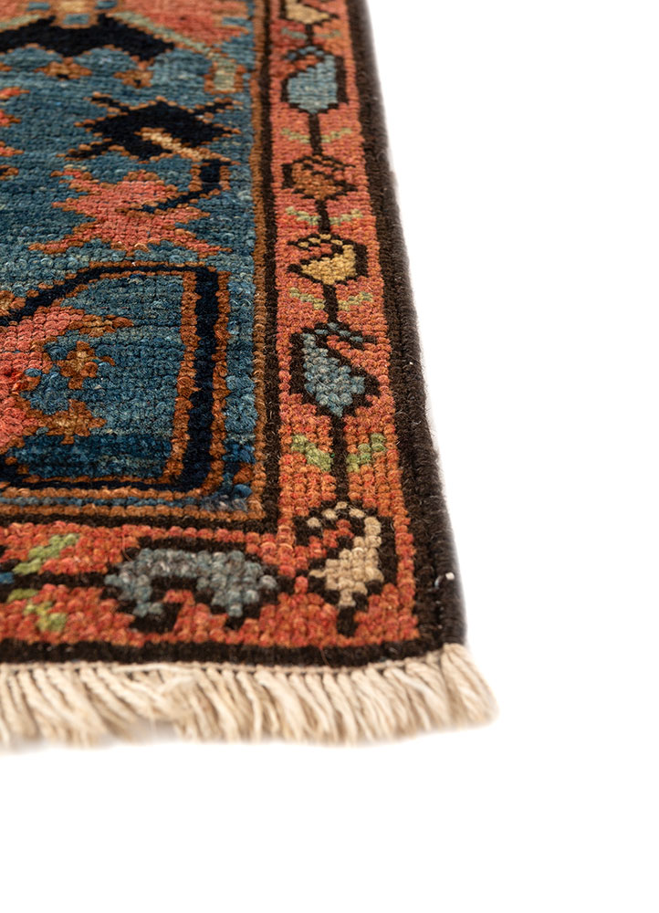 aalam blue wool hand knotted Rug - Corner