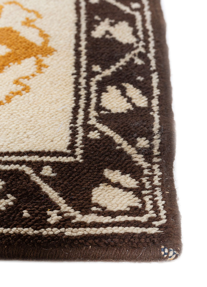 aalam beige and brown wool hand knotted Rug - Corner