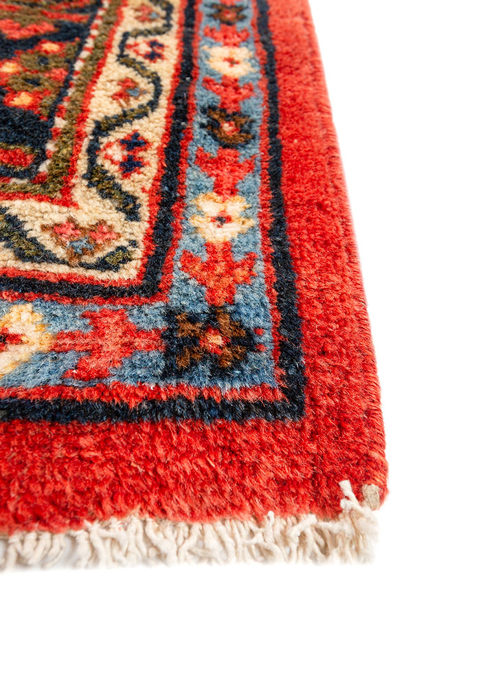aalam red and orange wool hand knotted Rug - Corner