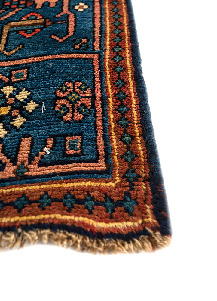 aalam blue wool hand knotted Rug - Corner