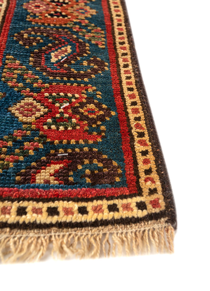 aalam blue wool hand knotted Rug - Corner