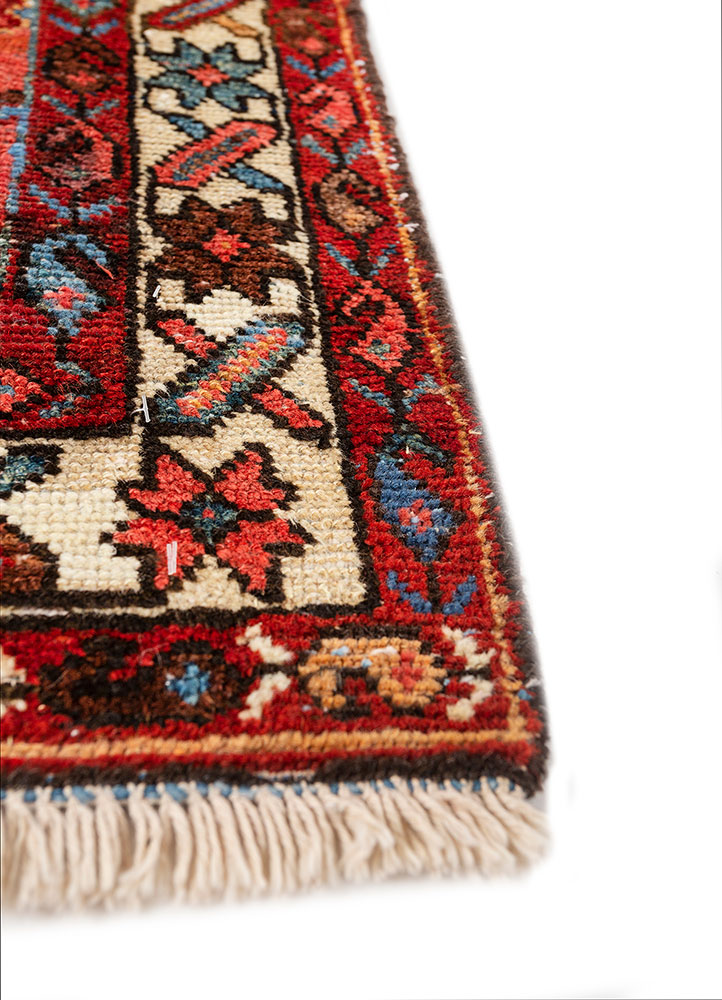 aalam red and orange wool hand knotted Rug - Corner