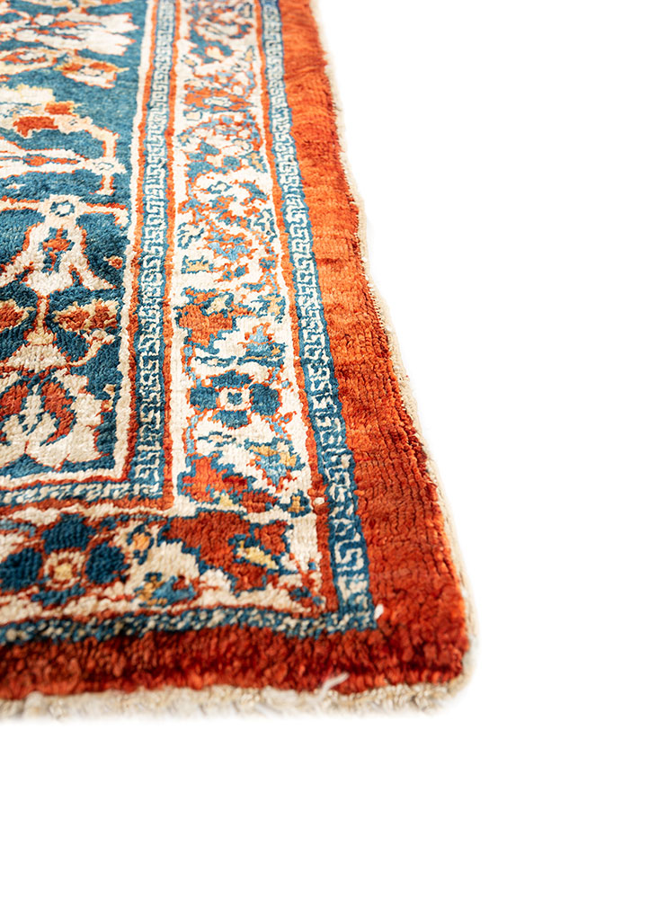 gulmarg red and orange silk hand knotted Rug - Corner