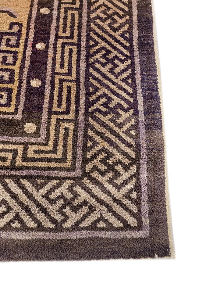pechino beige and brown wool hand knotted Rug - Corner