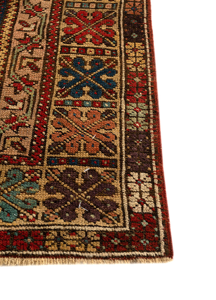 aalam red and orange wool hand knotted Rug - Corner