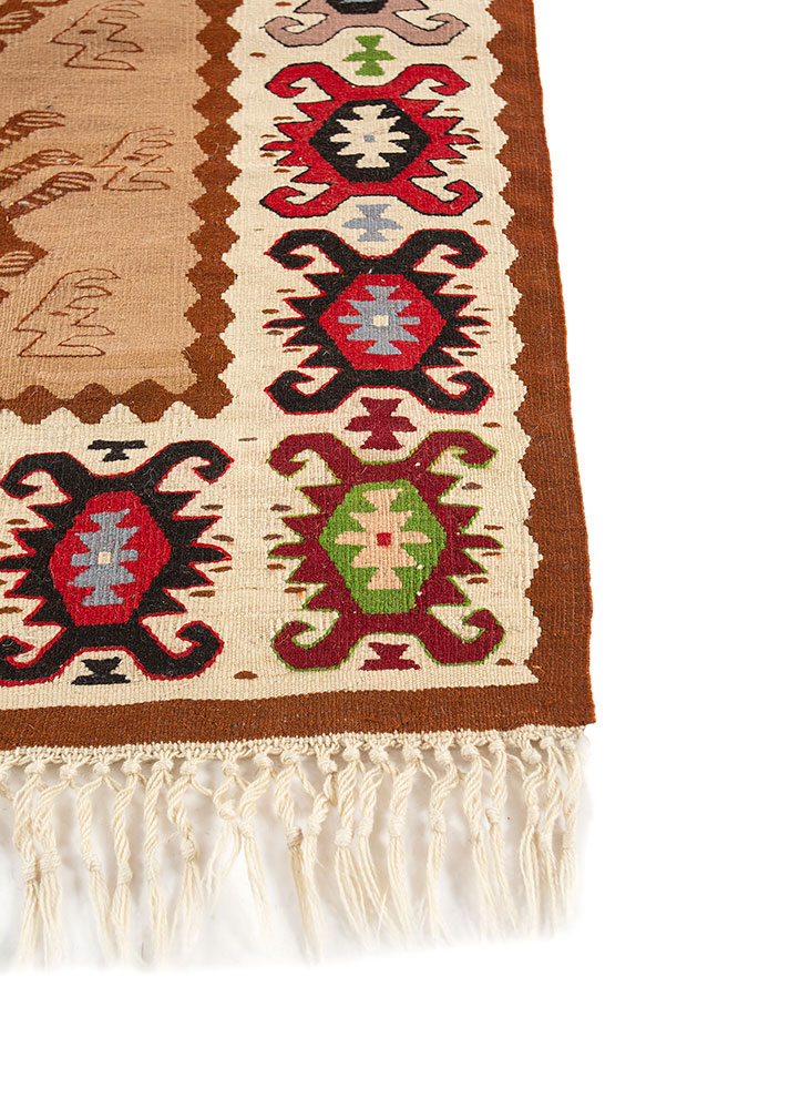 nayaab beige and brown wool flat weaves Rug - Corner