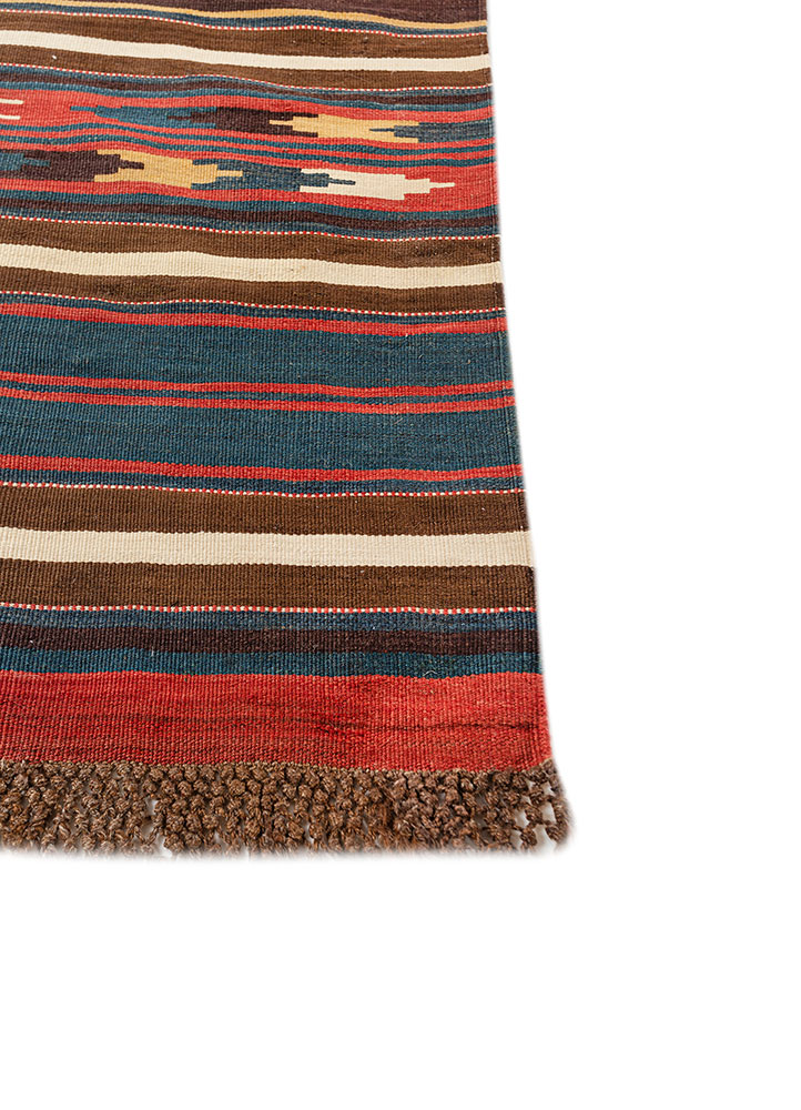 nayaab beige and brown wool flat weaves Rug - Corner