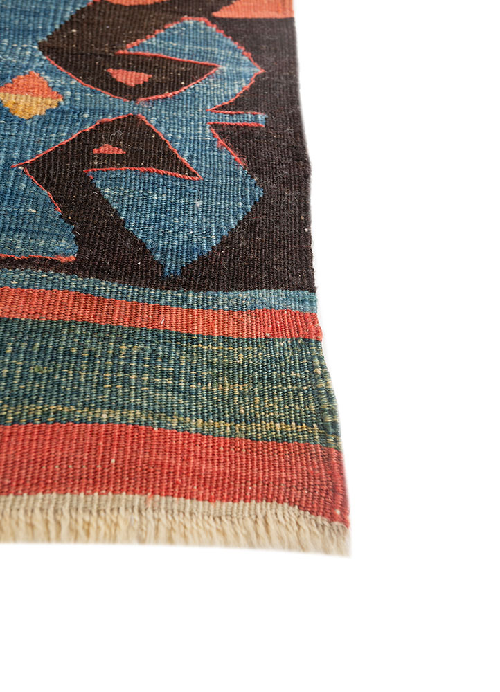 nayaab red and orange wool flat weaves Rug - Corner