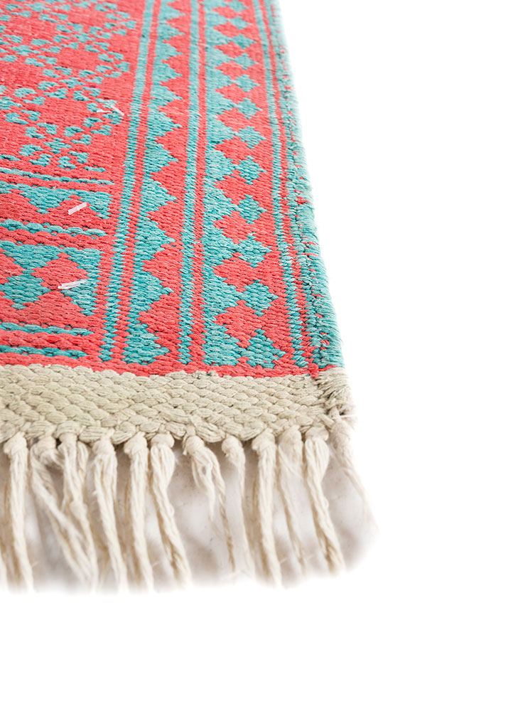 nayaab pink and purple wool flat weaves Rug - Corner