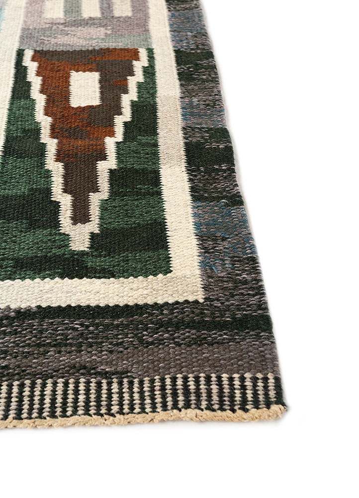 nayaab blue wool flat weaves Rug - Corner