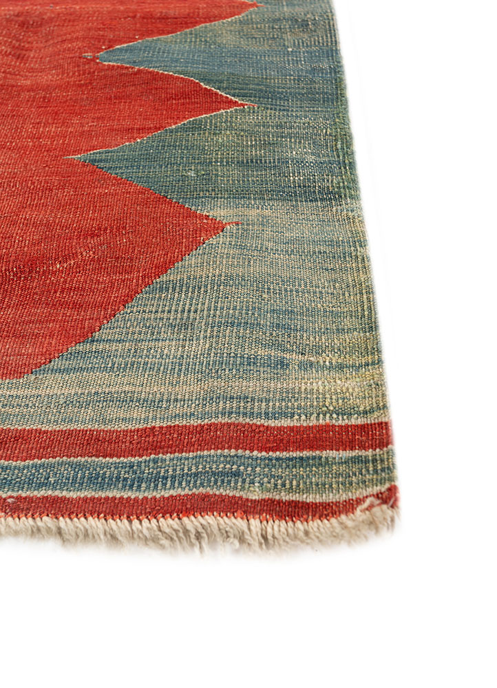 nayaab red and orange wool flat weaves Rug - Corner