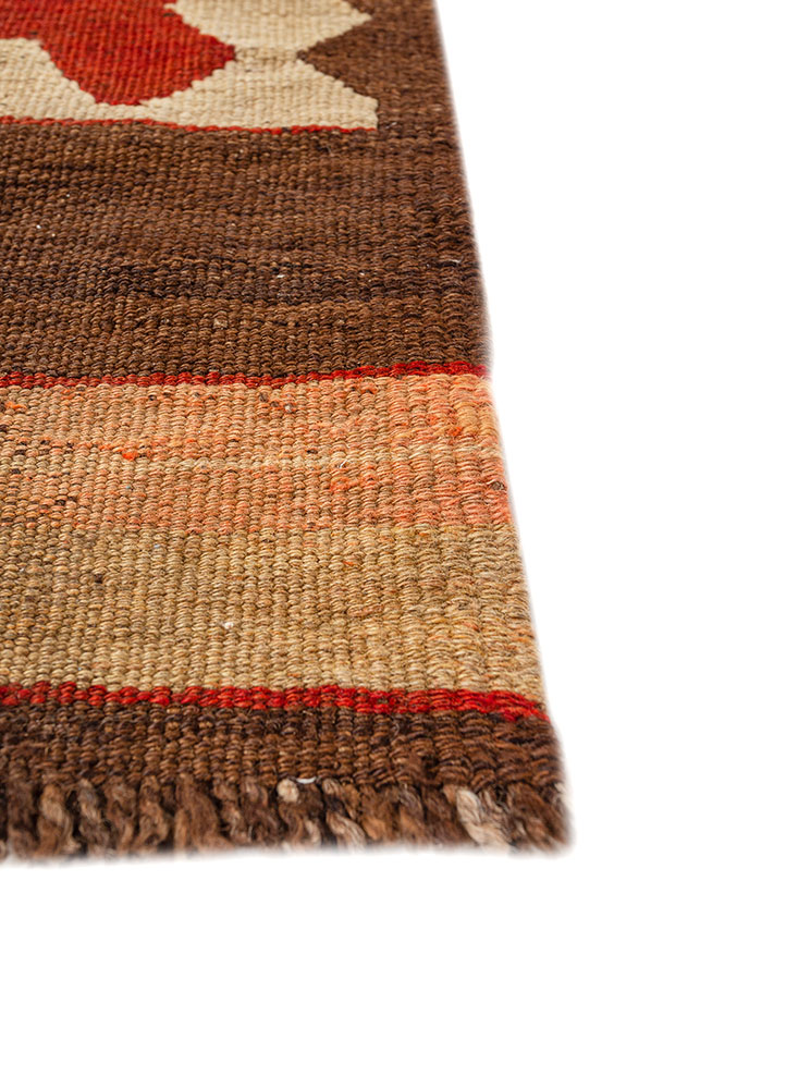 nayaab red and orange wool flat weaves Rug - Corner