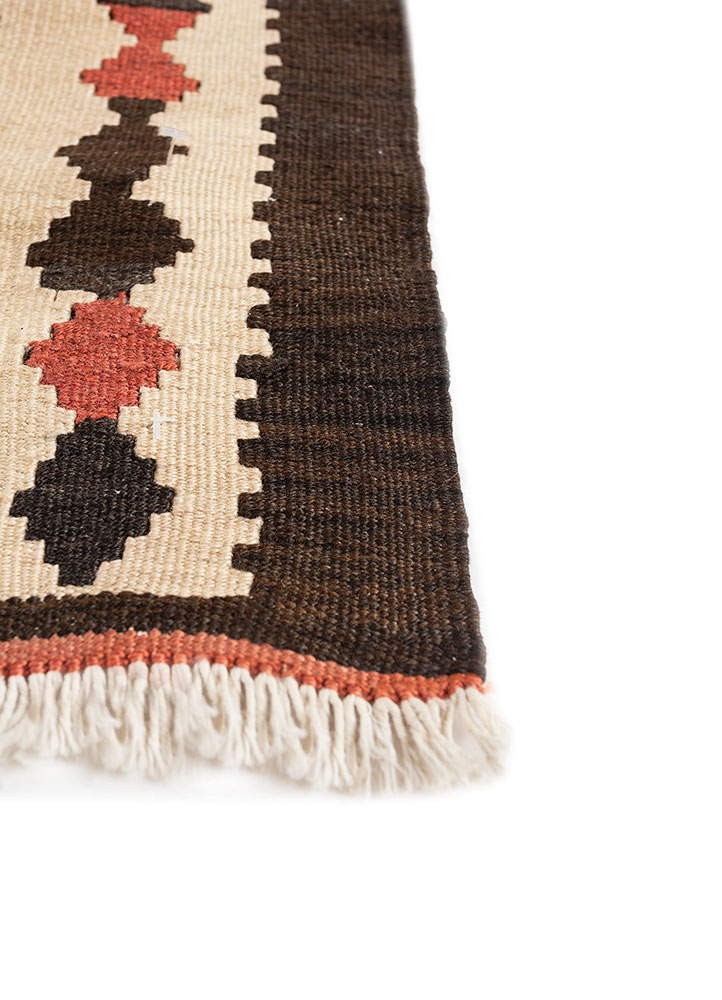 nayaab beige and brown wool flat weaves Rug - Corner