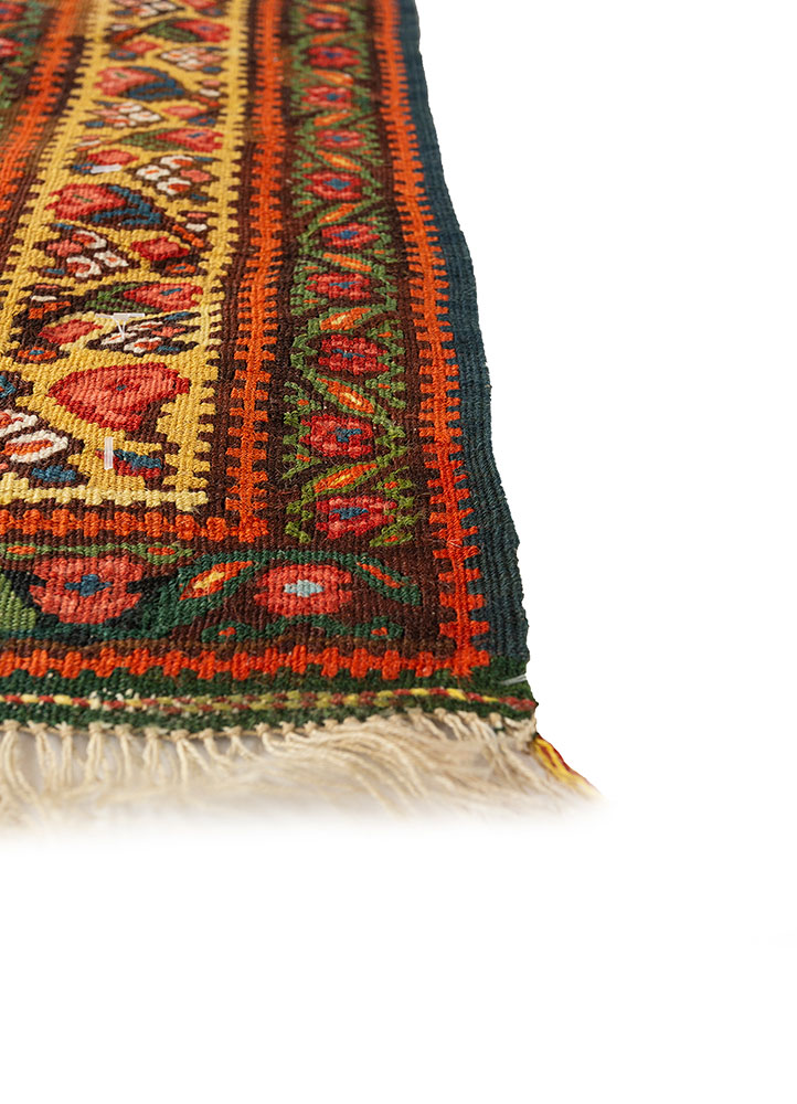 nayaab red and orange wool flat weaves Rug - Corner