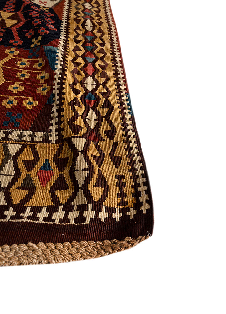 aalam blue wool flat weaves Rug - Corner