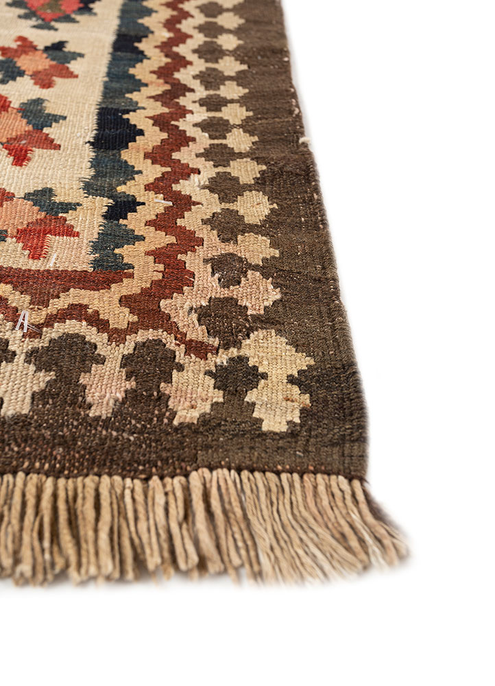 nayaab red and orange wool flat weaves Rug - Corner