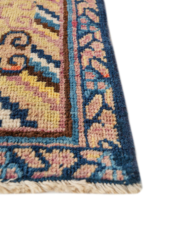 aalam blue wool hand knotted Rug - Corner