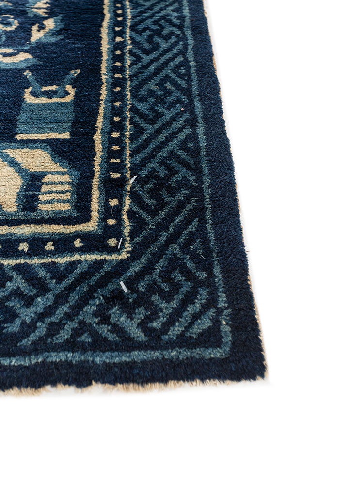 aalam blue wool flat weaves Rug - Corner