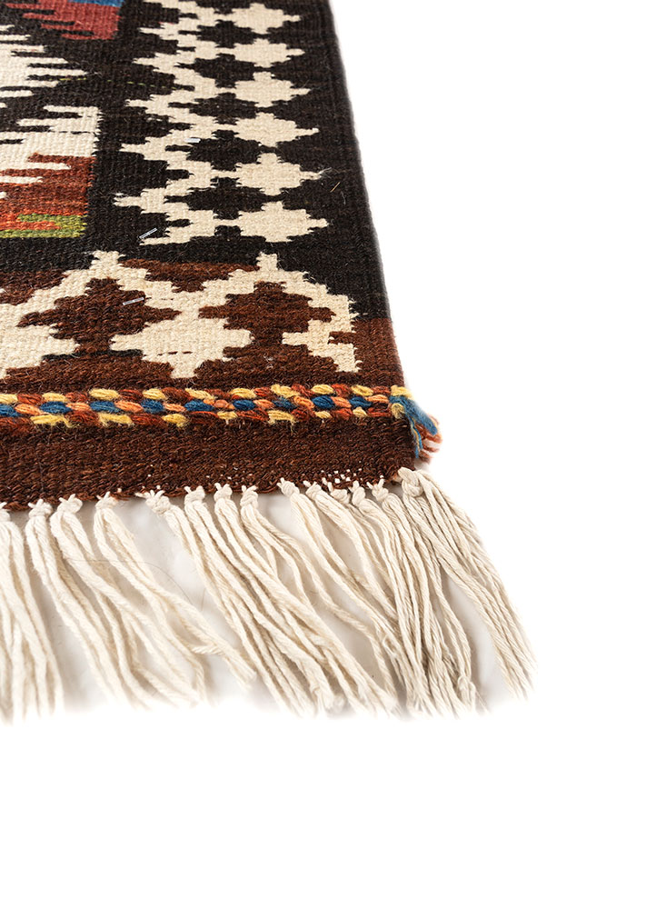 nayaab beige and brown wool flat weaves Rug - Corner