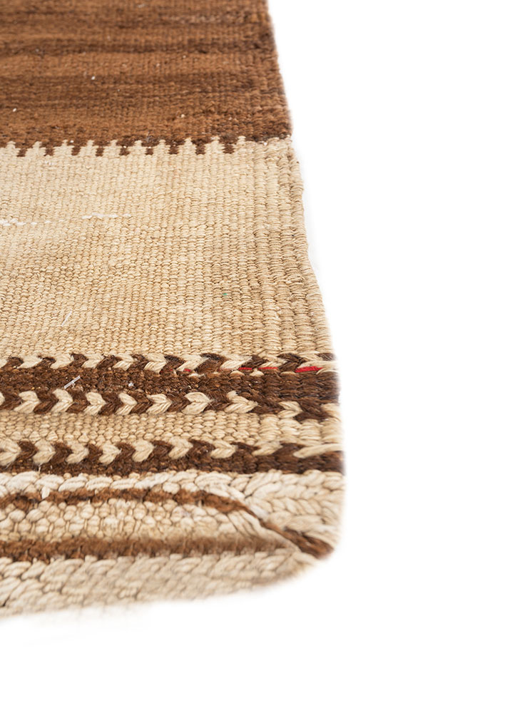 nayaab beige and brown wool flat weaves Rug - Corner