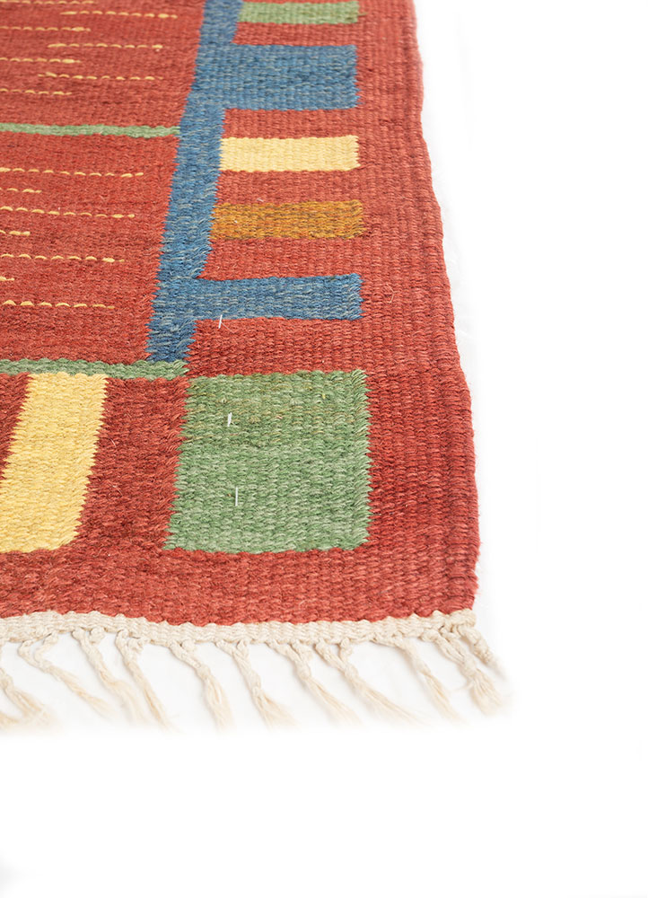 nayaab red and orange wool flat weaves Rug - Corner