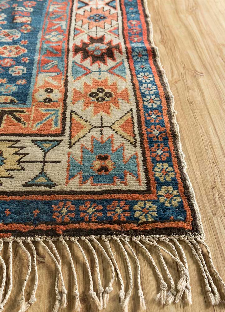 aalam blue wool hand knotted Rug - Corner