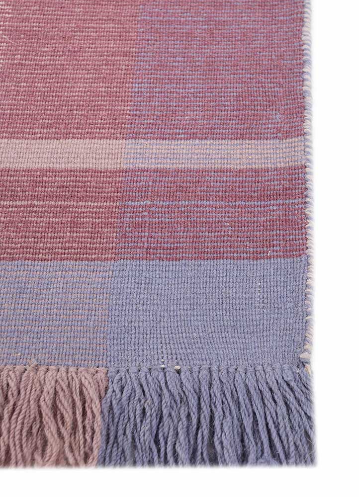 checkers pink and purple wool flat weaves Rug - Corner
