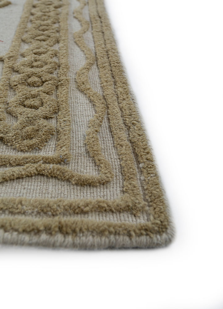 saga beige and brown wool hand loom Rug - Corner