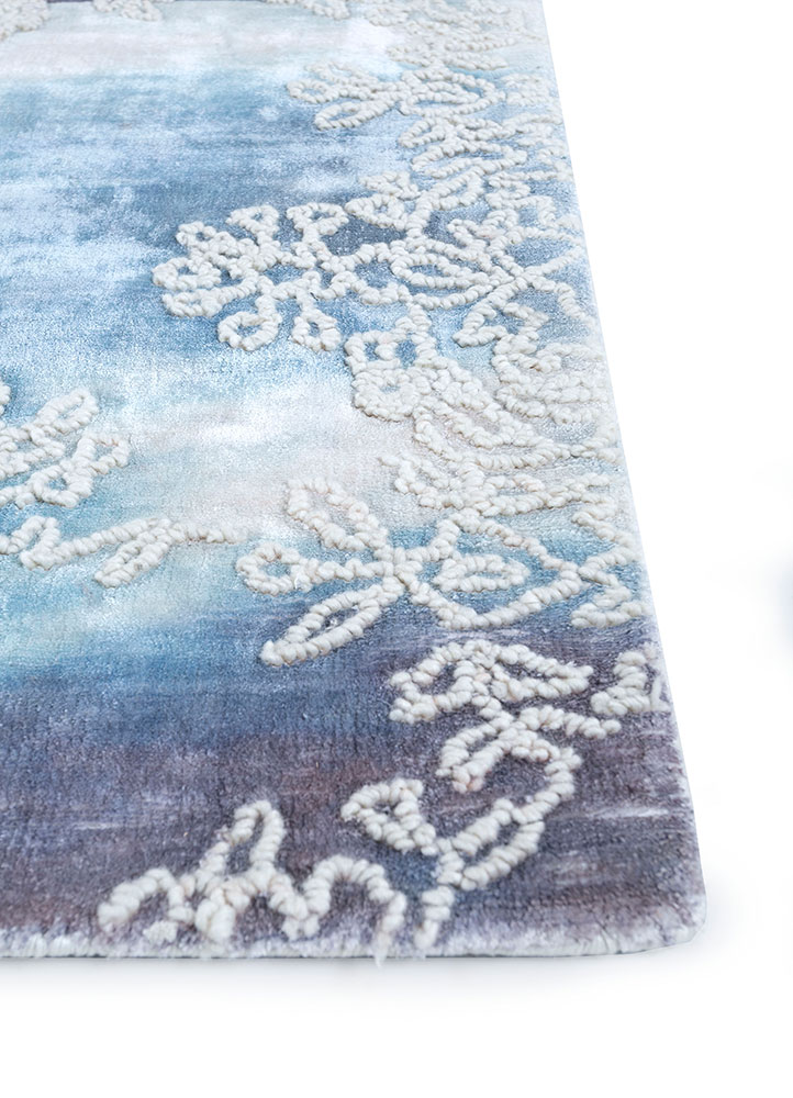 bespoke sile blue wool and viscose hand loom Rug - Corner