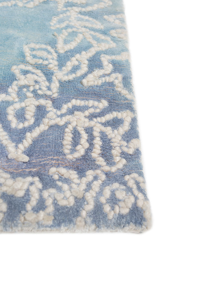 basis blue wool and viscose hand loom Rug - Corner