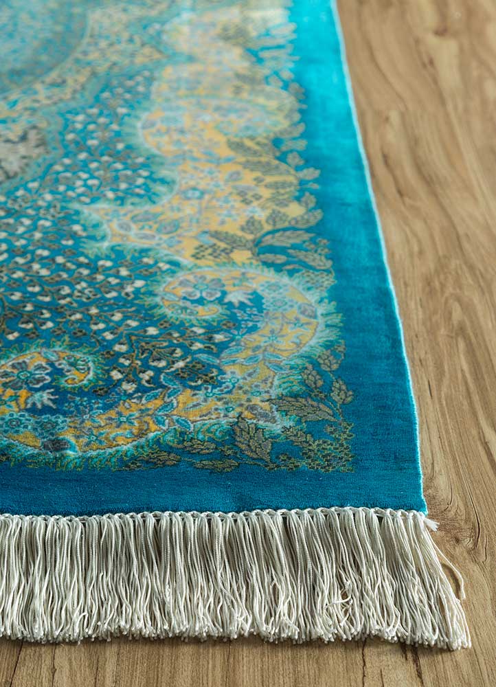 gulmarg blue silk hand knotted Rug - Corner