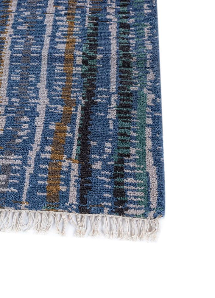 hula blue jute and hemp hand knotted Rug - Corner