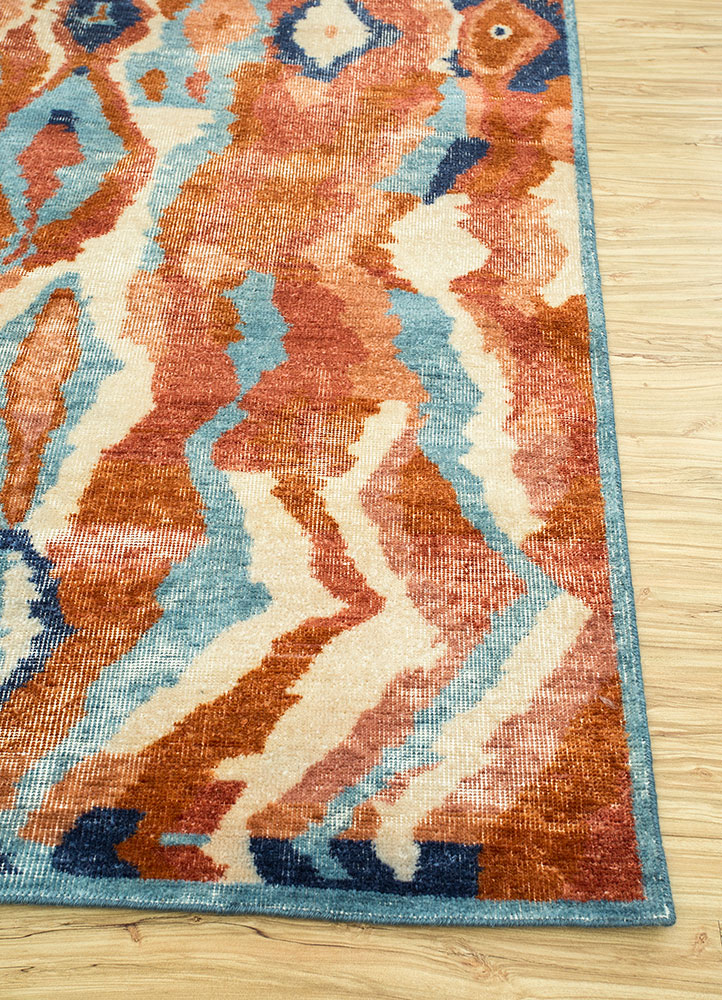 erbe red and orange wool hand knotted Rug - Corner